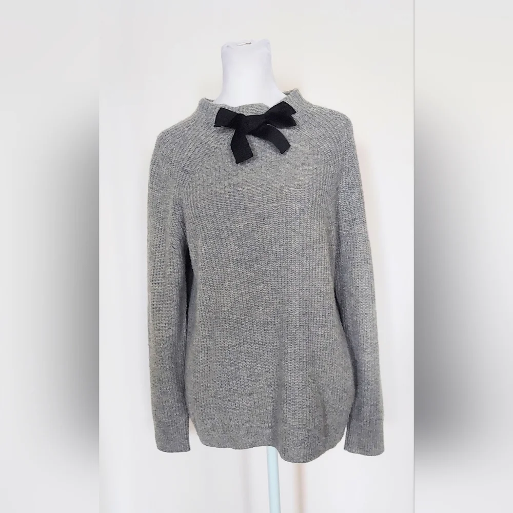 J. Crew Wool Blend Sweater Gray Neck Bow Womens Small